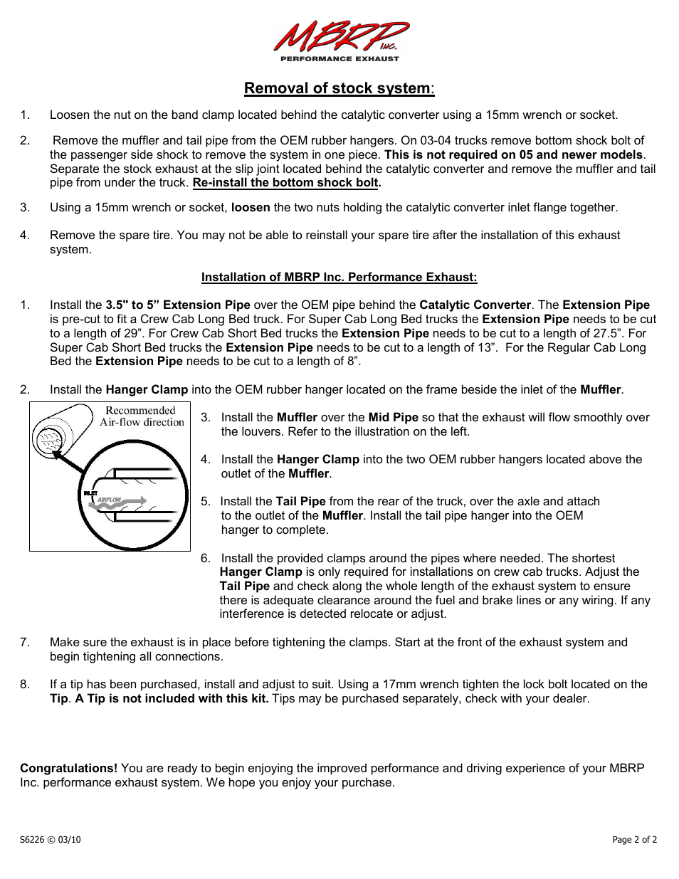 Removal of stock system | MBRP S6226 User Manual | Page 2 / 2