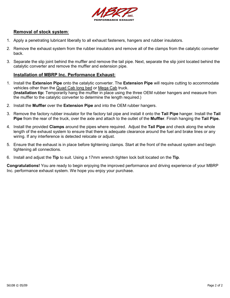 MBRP S6108 User Manual | Page 2 / 2