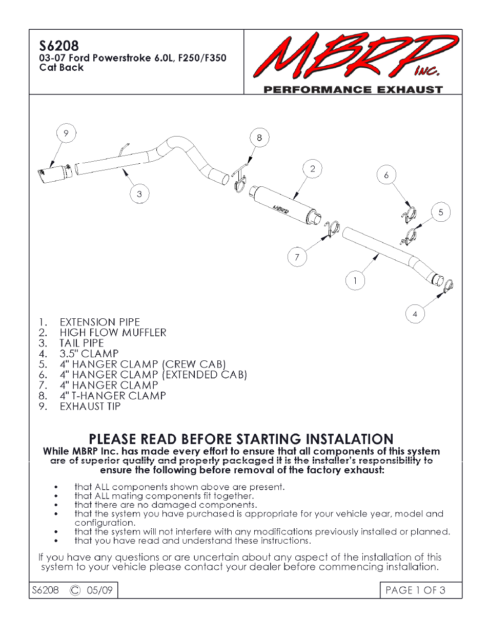 MBRP S6208 User Manual | 3 pages