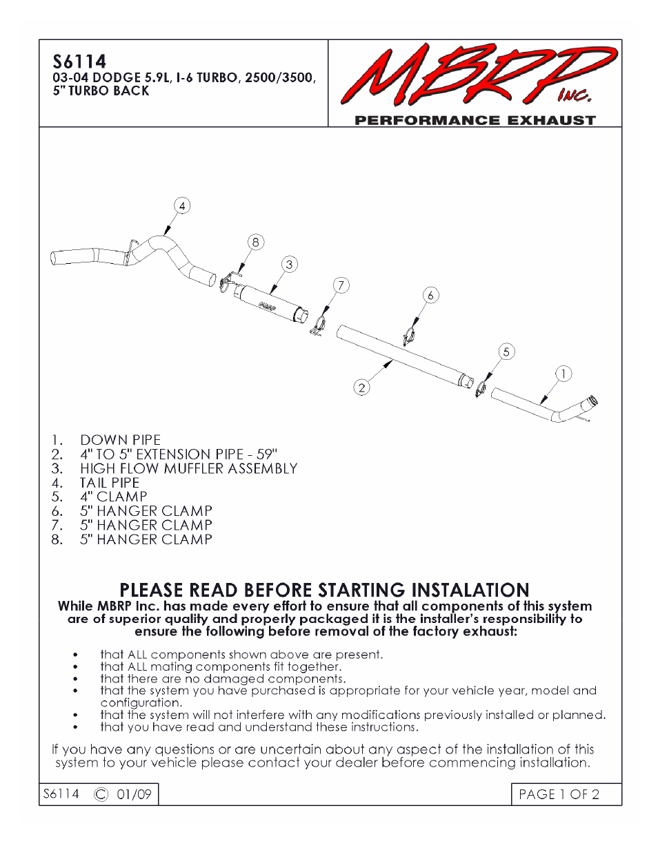 MBRP S6114 User Manual | 2 pages