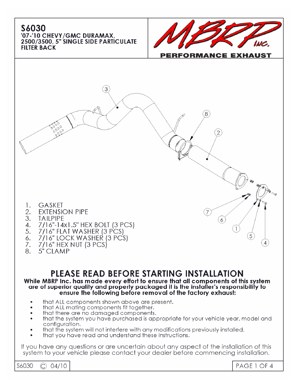 MBRP S6030 User Manual | 4 pages