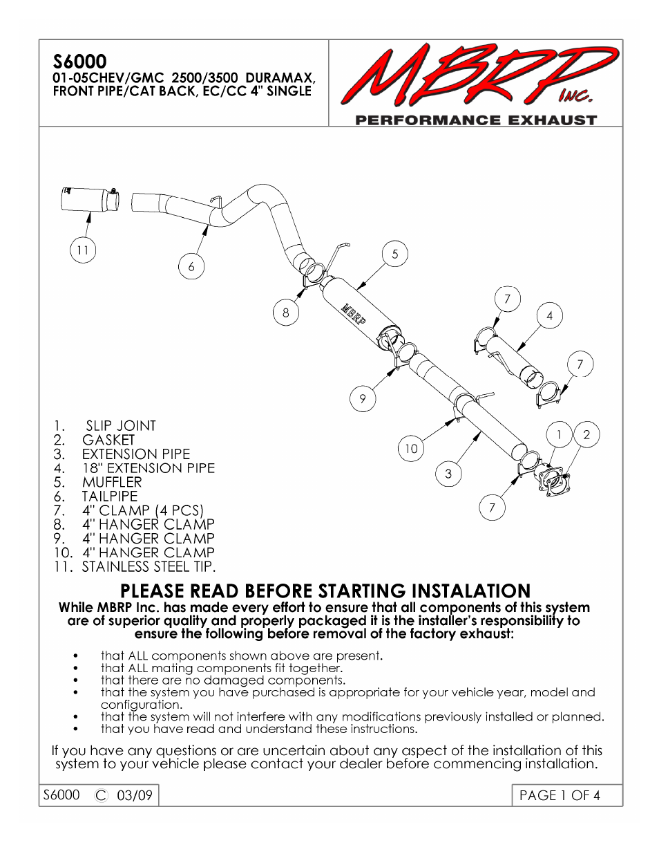 MBRP S6000 User Manual | 4 pages