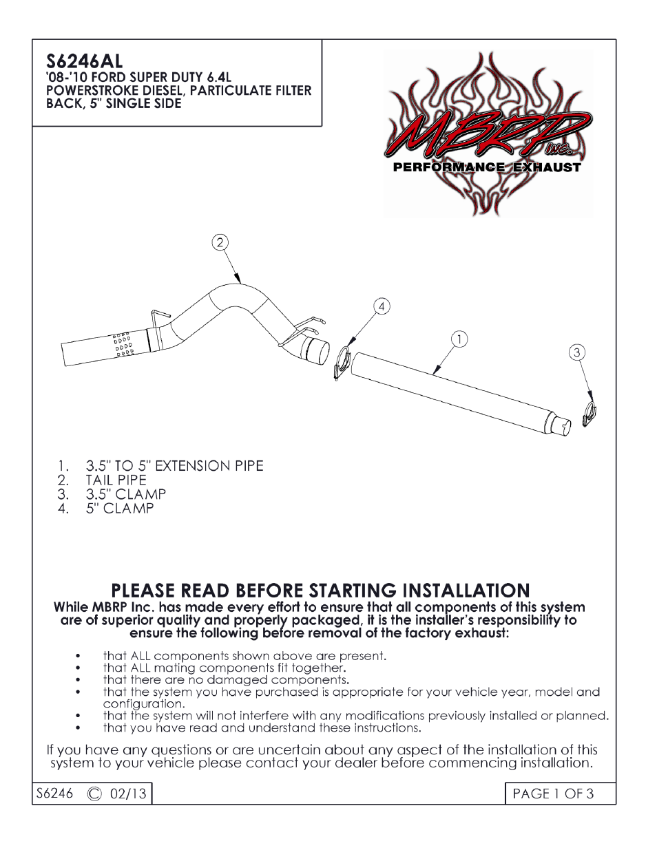 MBRP S6246AL User Manual | 3 pages