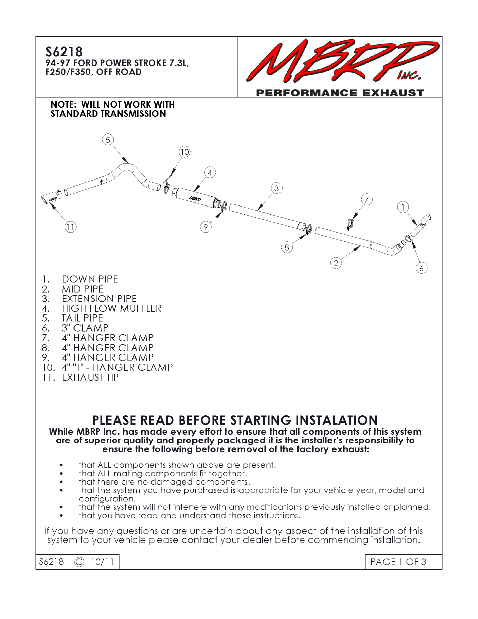 MBRP S6218 User Manual | 3 pages