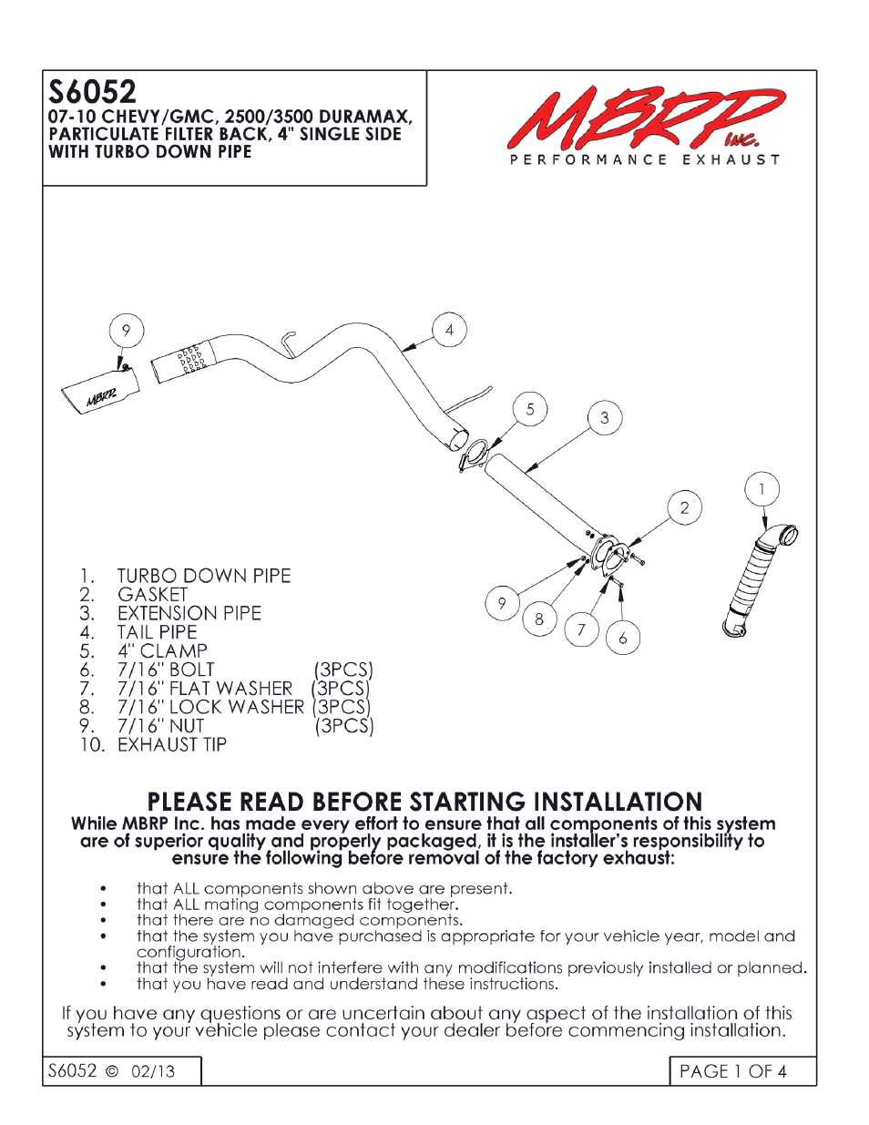 MBRP S6052 User Manual | 4 pages