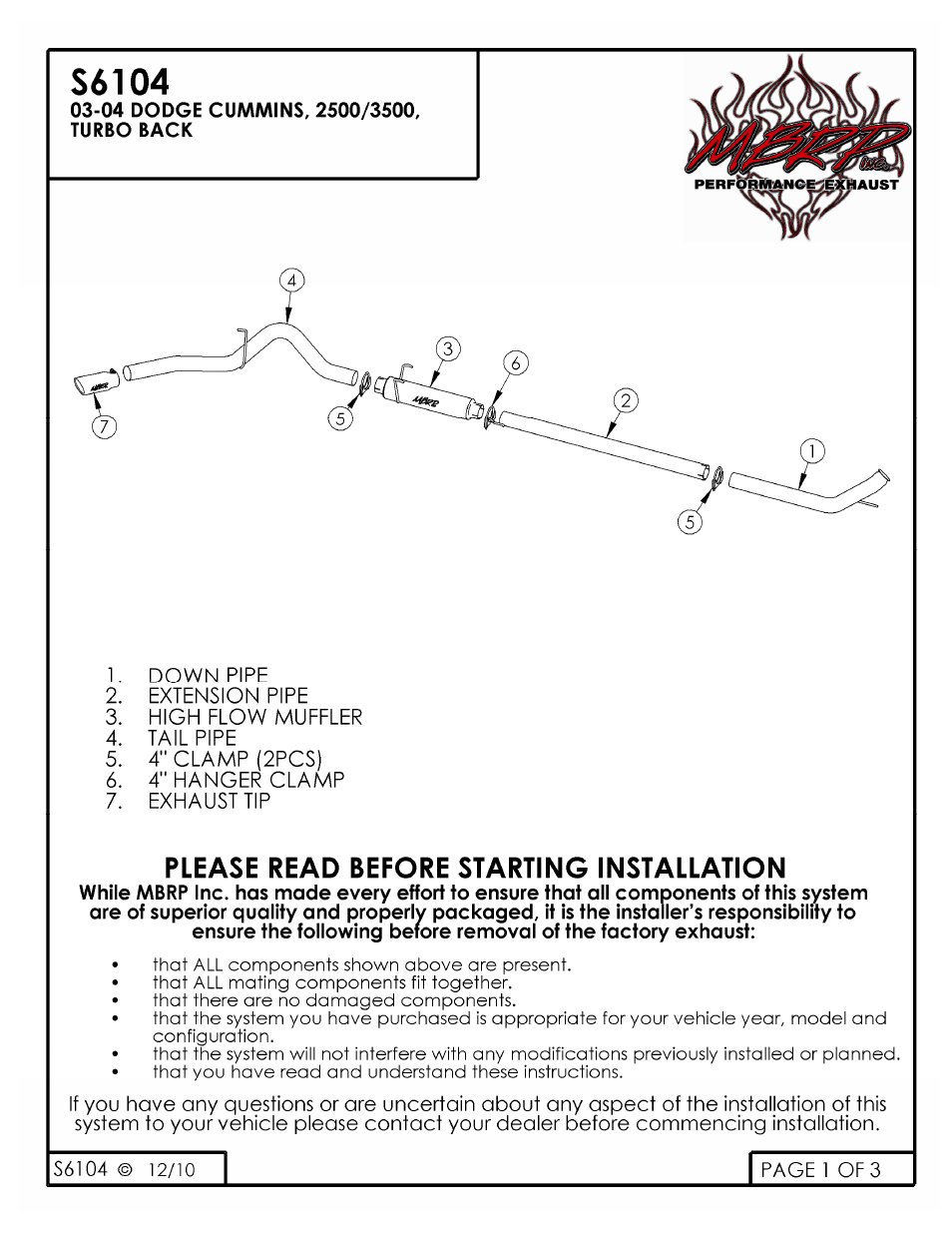 MBRP S6104 User Manual | 3 pages