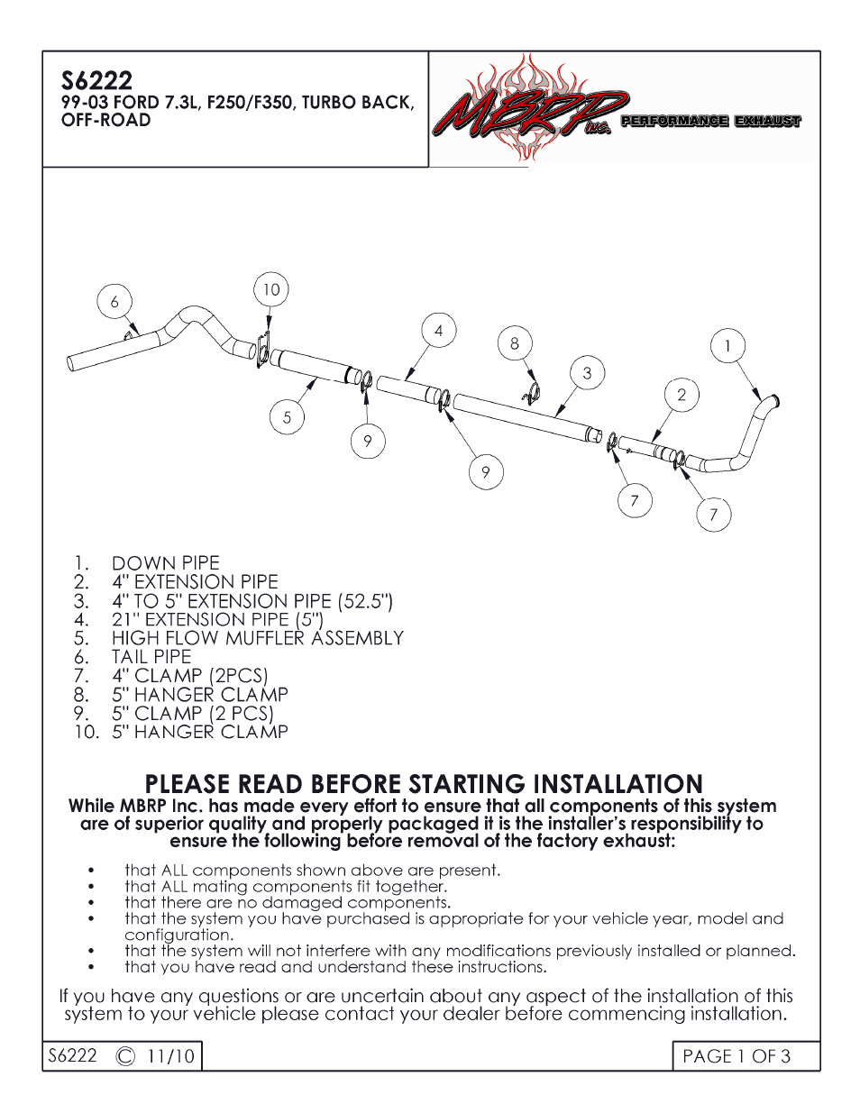 MBRP S6222 User Manual | 3 pages