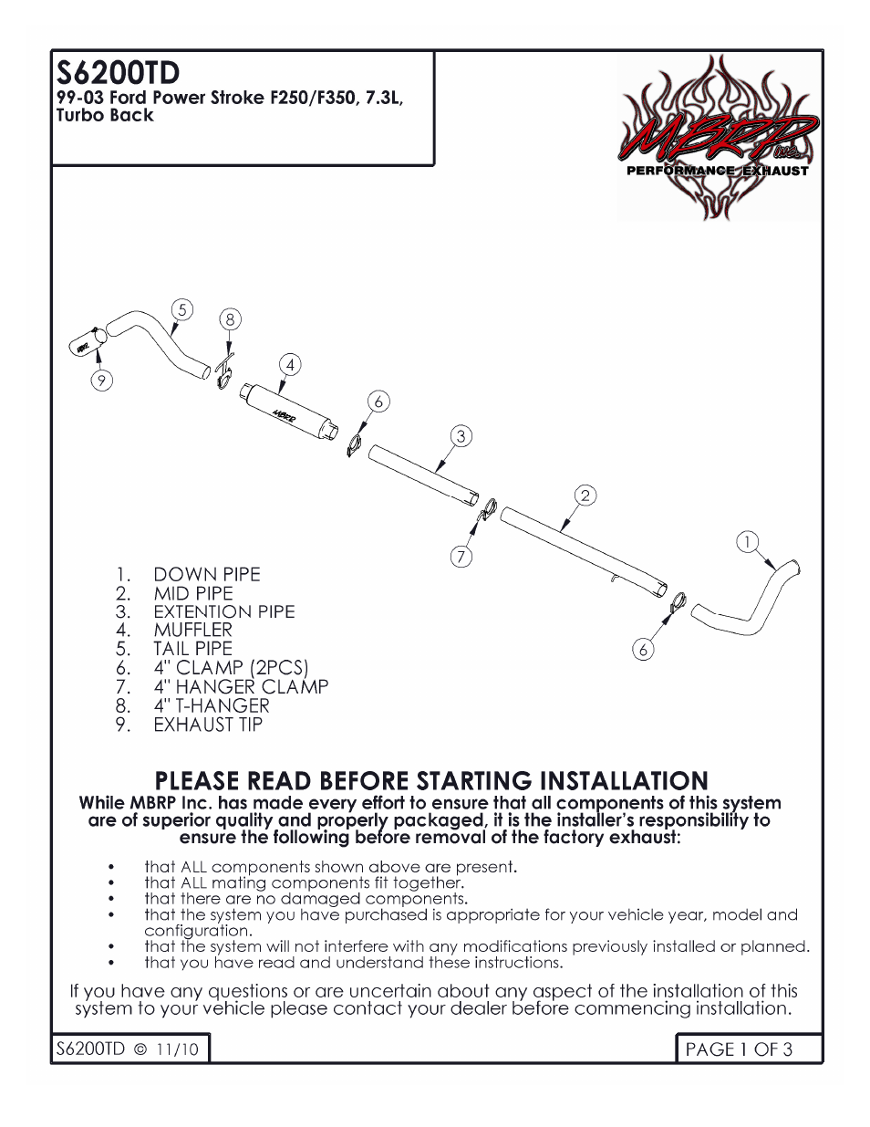 MBRP S6200TD User Manual | 3 pages