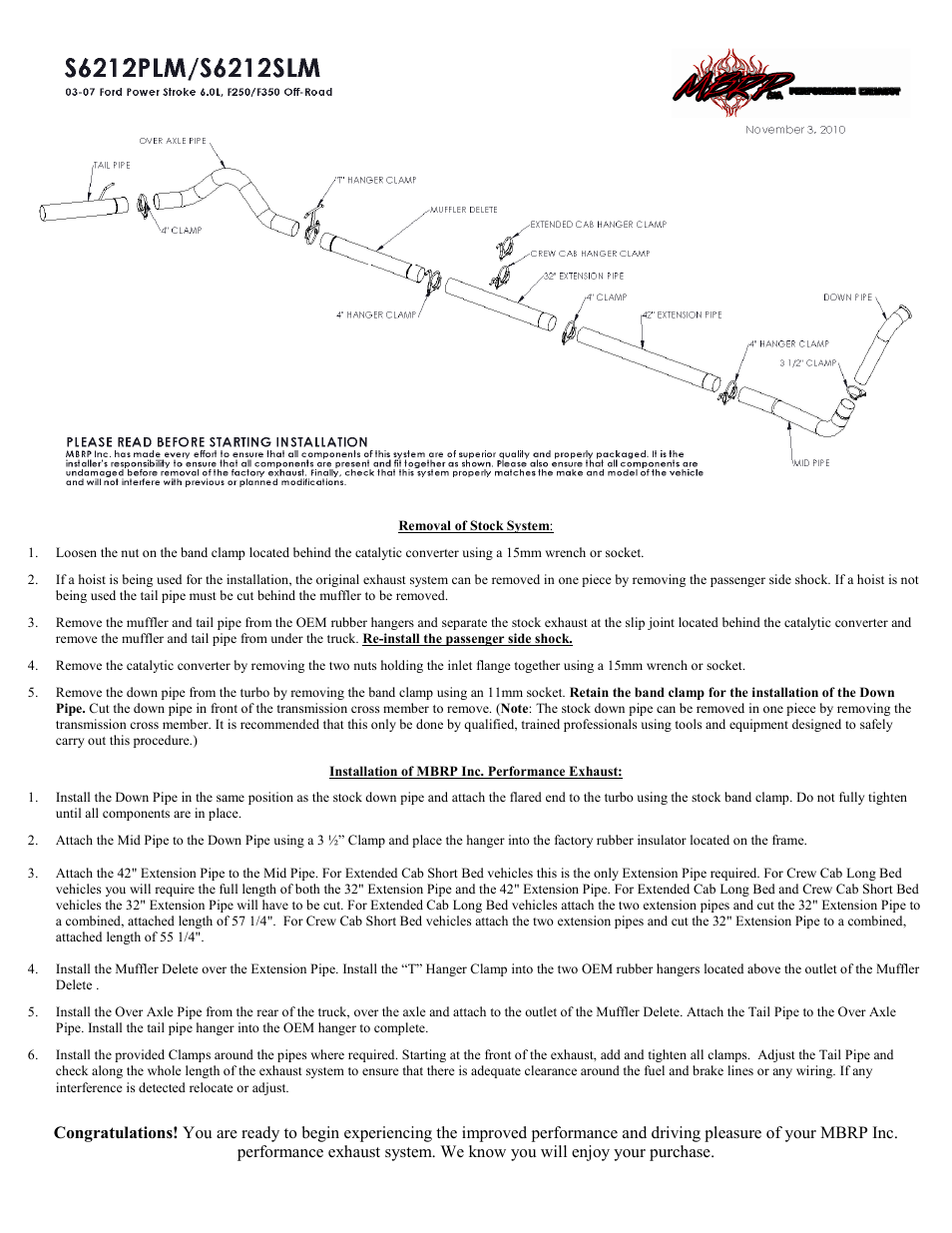 MBRP S6212SLM User Manual | 1 page