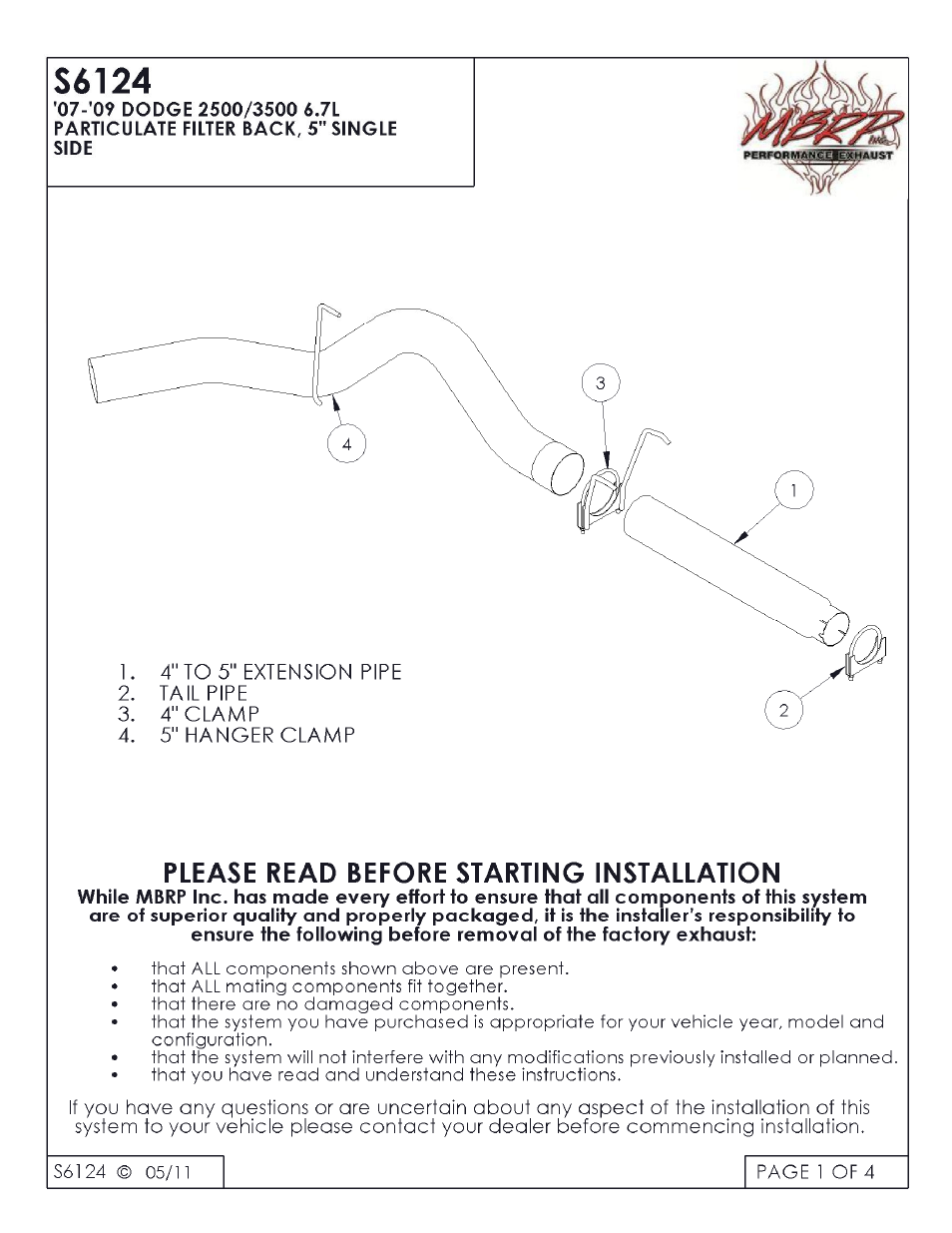 MBRP S6124 User Manual | 3 pages