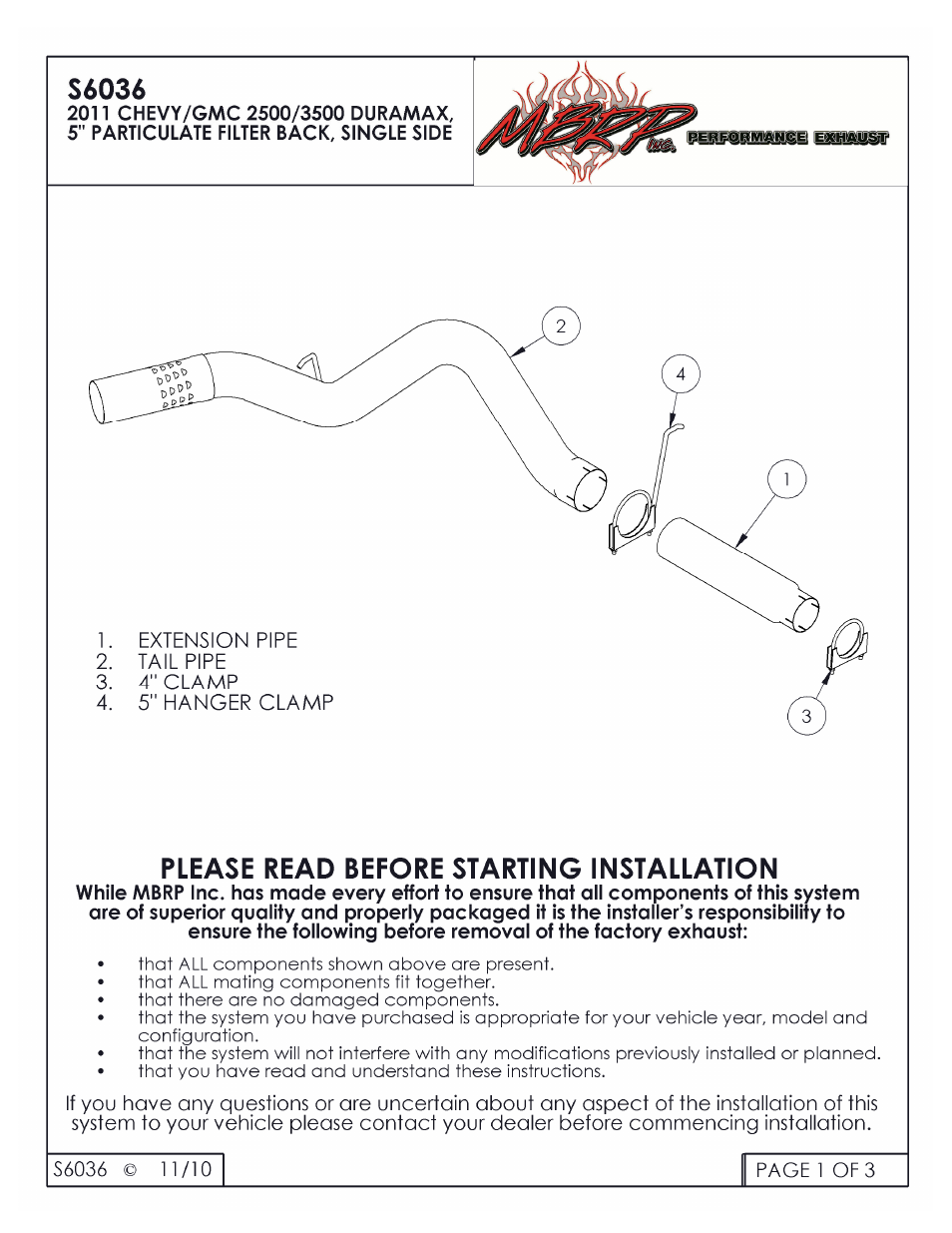 MBRP S6036 User Manual | 3 pages