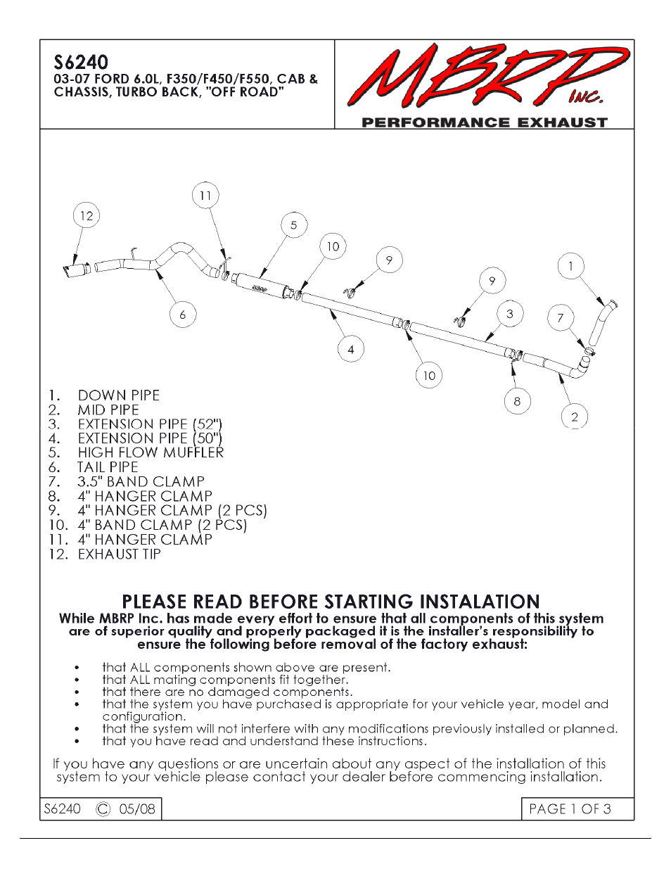 MBRP S6240 User Manual | 3 pages