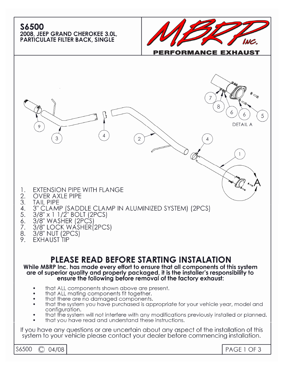 MBRP S6500 User Manual | 3 pages