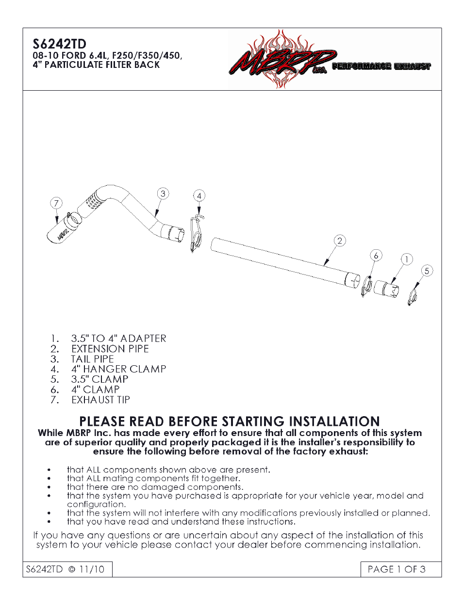 MBRP S6242TD User Manual | 3 pages