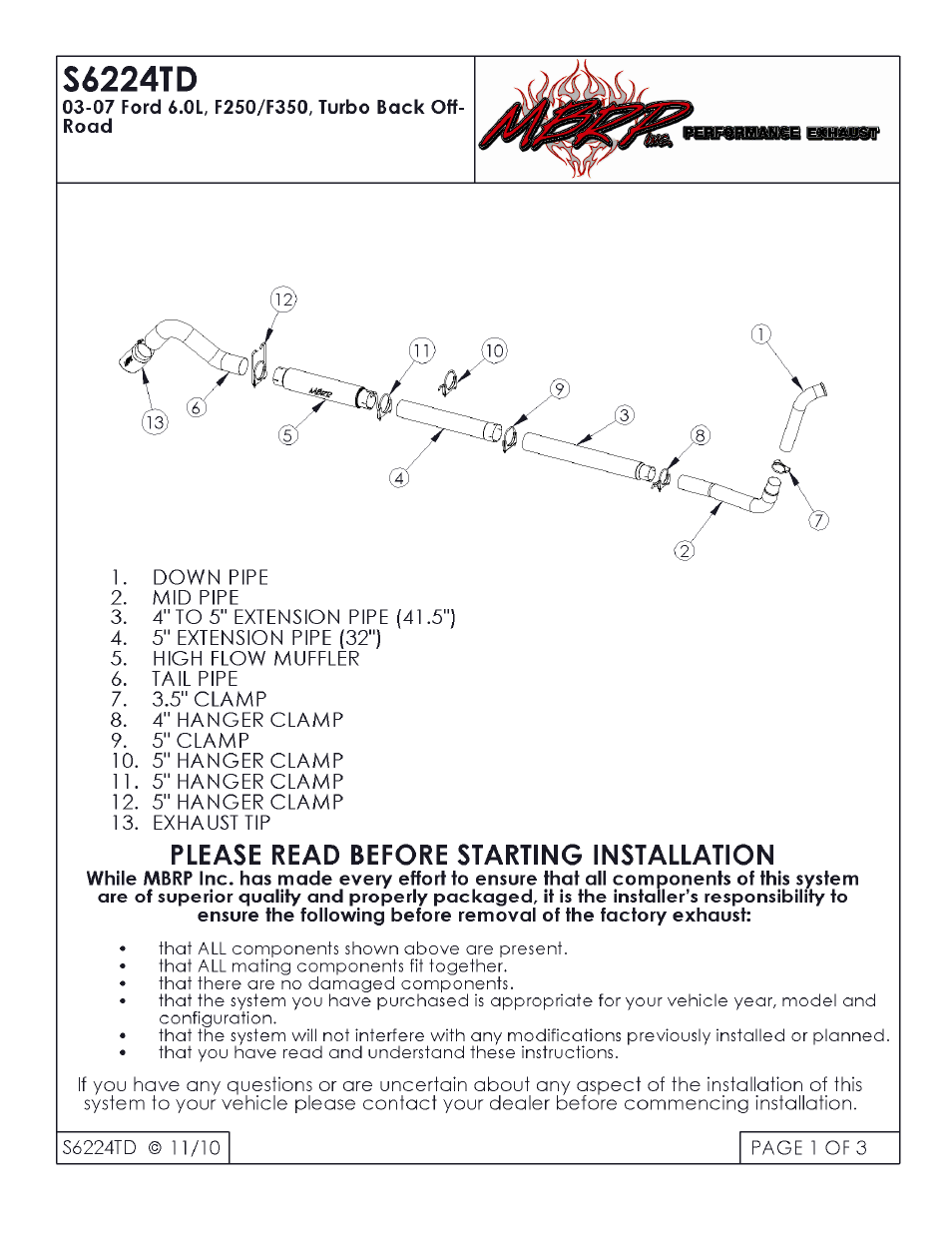 MBRP S6224TD User Manual | 3 pages