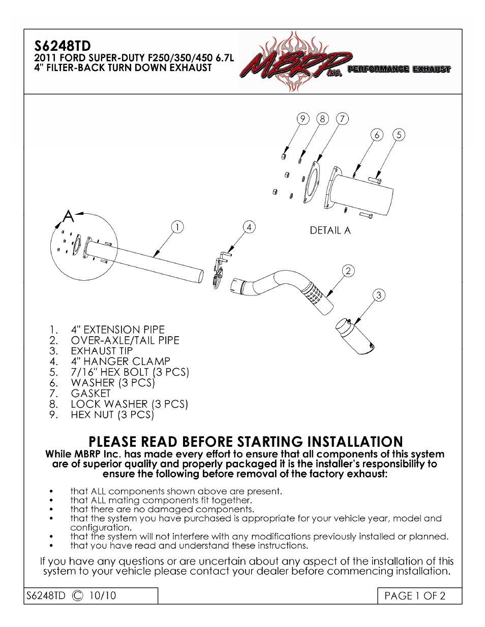 MBRP S6248TD User Manual | 2 pages