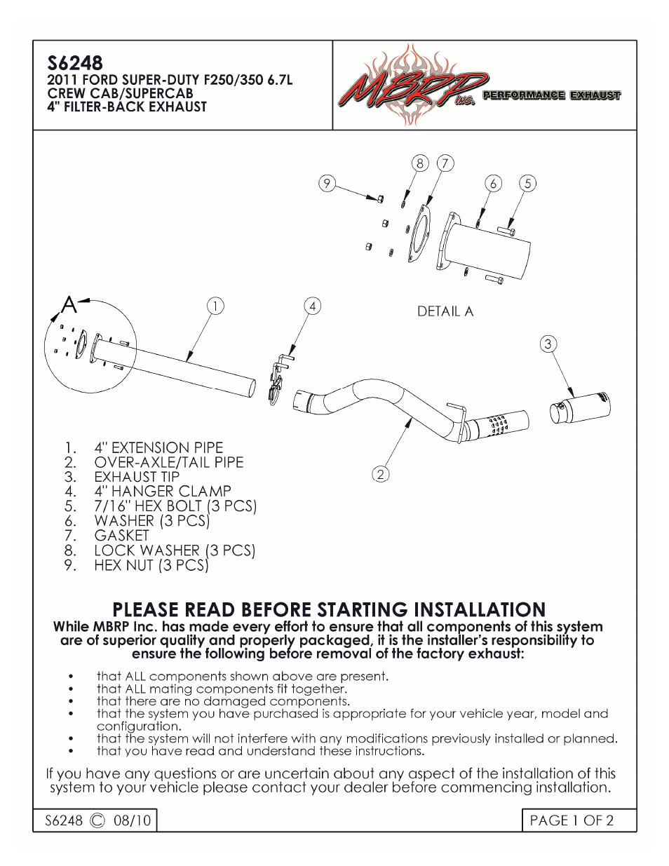 MBRP S6248 User Manual | 2 pages