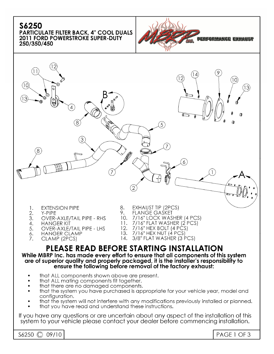 MBRP S6250 User Manual | 3 pages