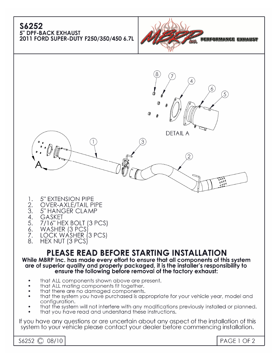 MBRP S6252 User Manual | 2 pages