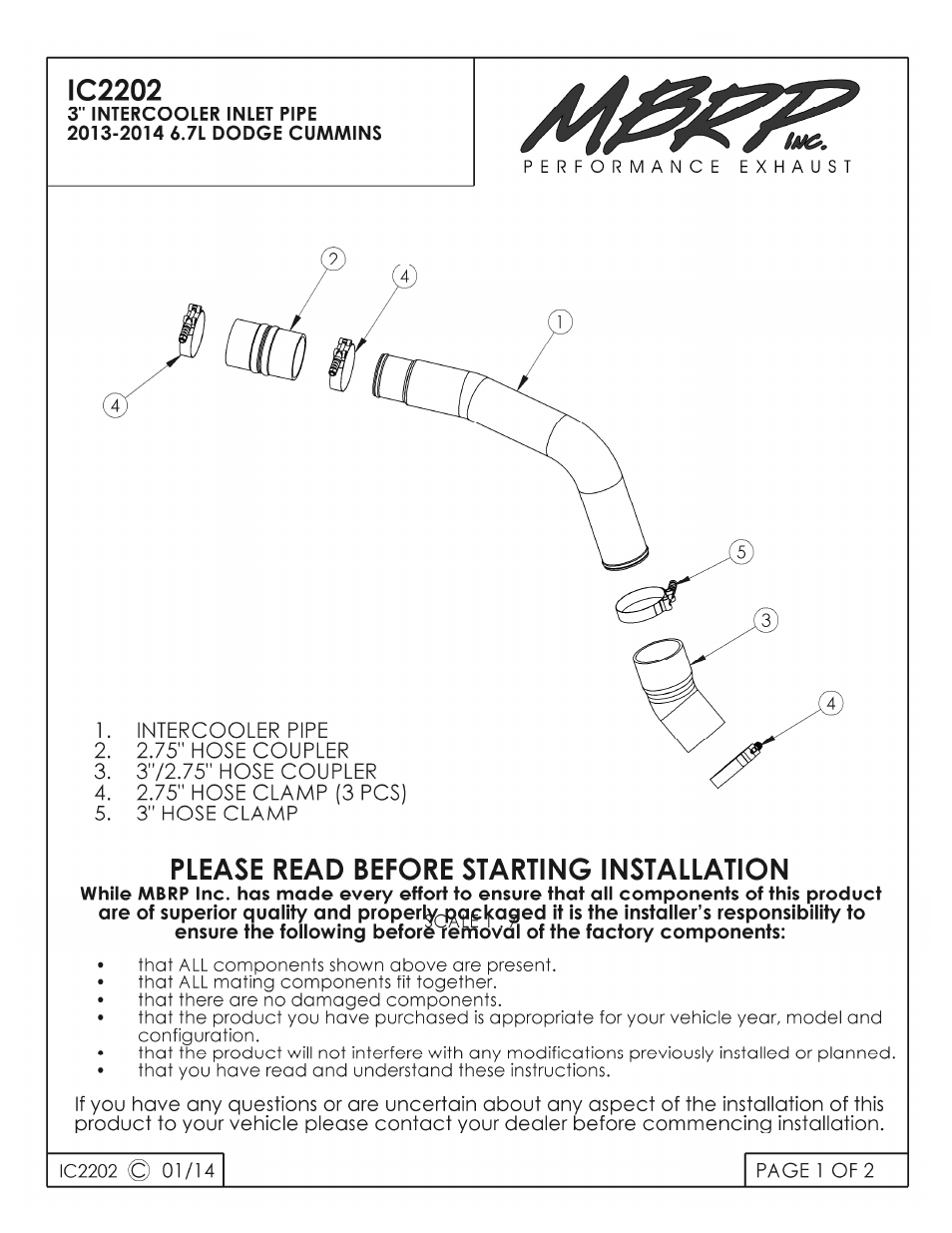 MBRP IC2202 User Manual | 2 pages