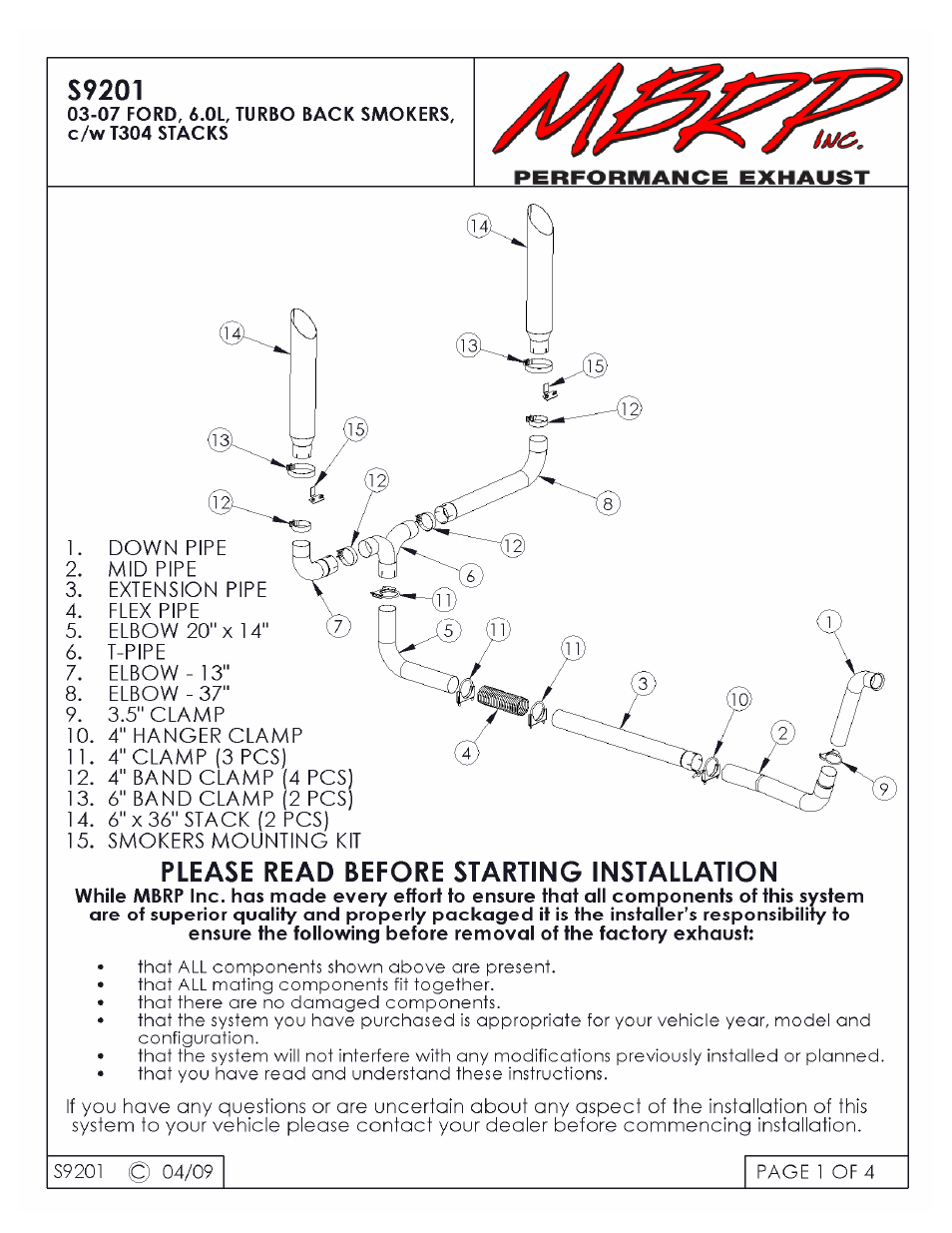 MBRP S9201 User Manual | 4 pages