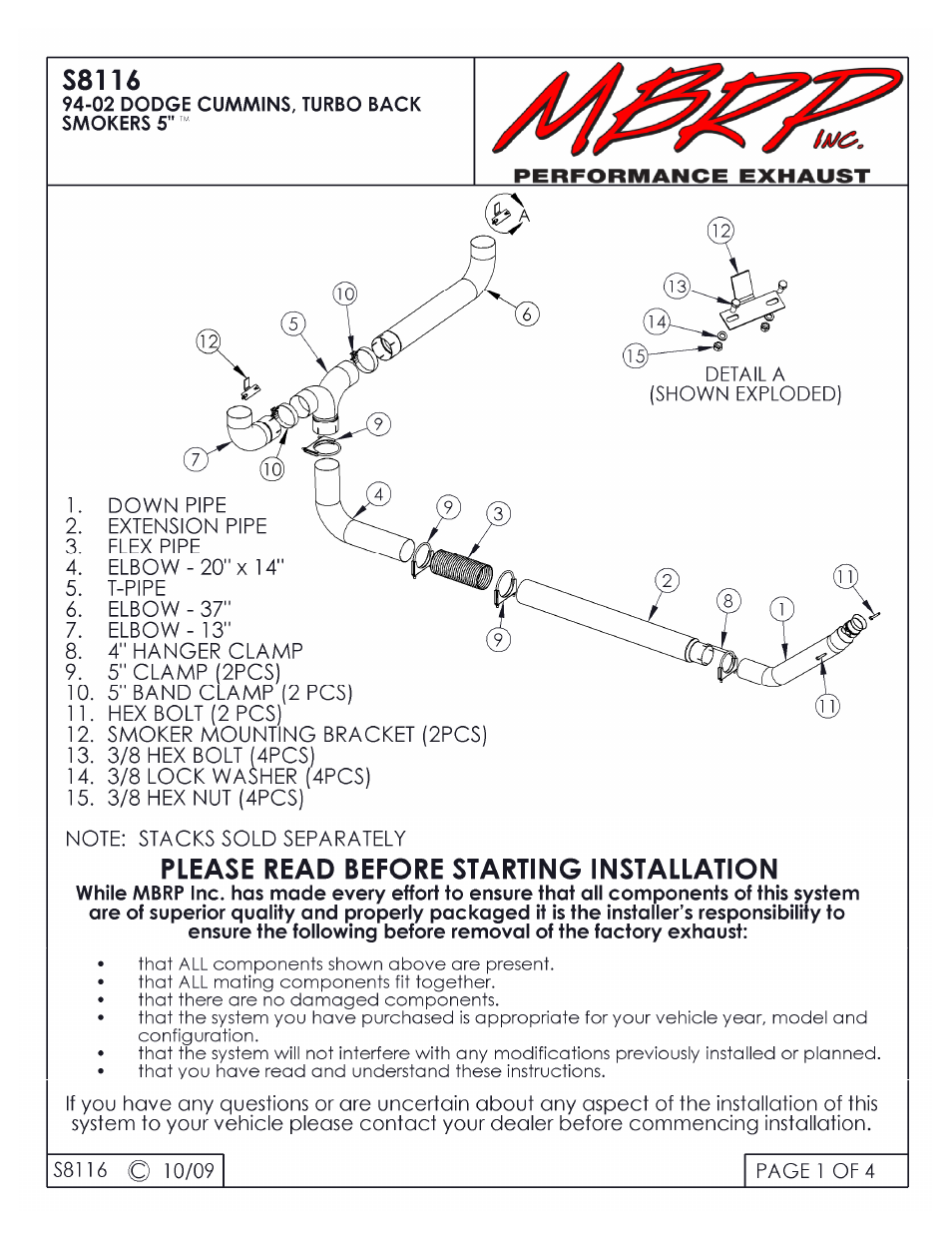 MBRP S8116 User Manual | 4 pages