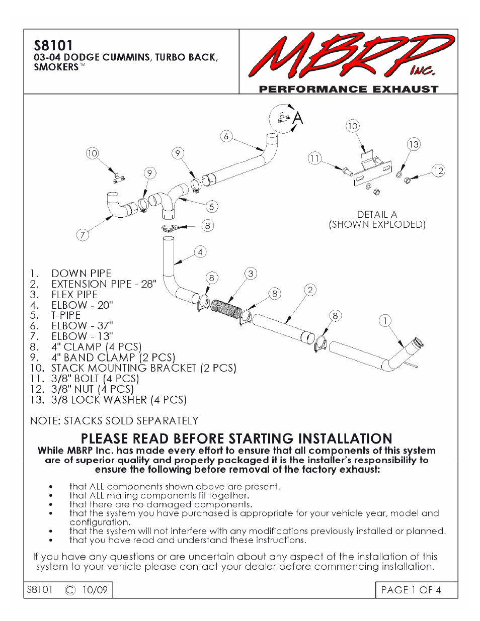 MBRP S8101 User Manual | 4 pages