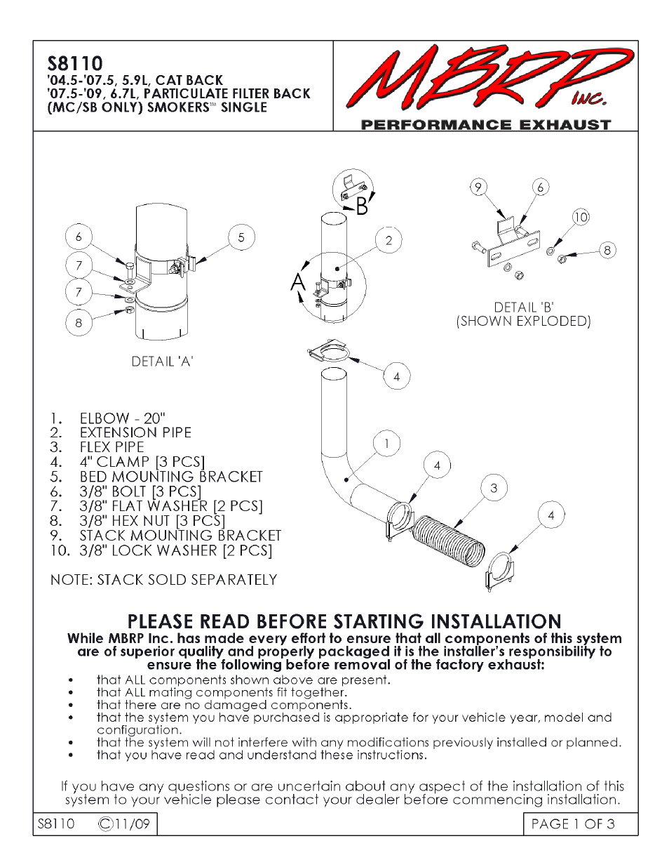 MBRP S8110 User Manual | 3 pages