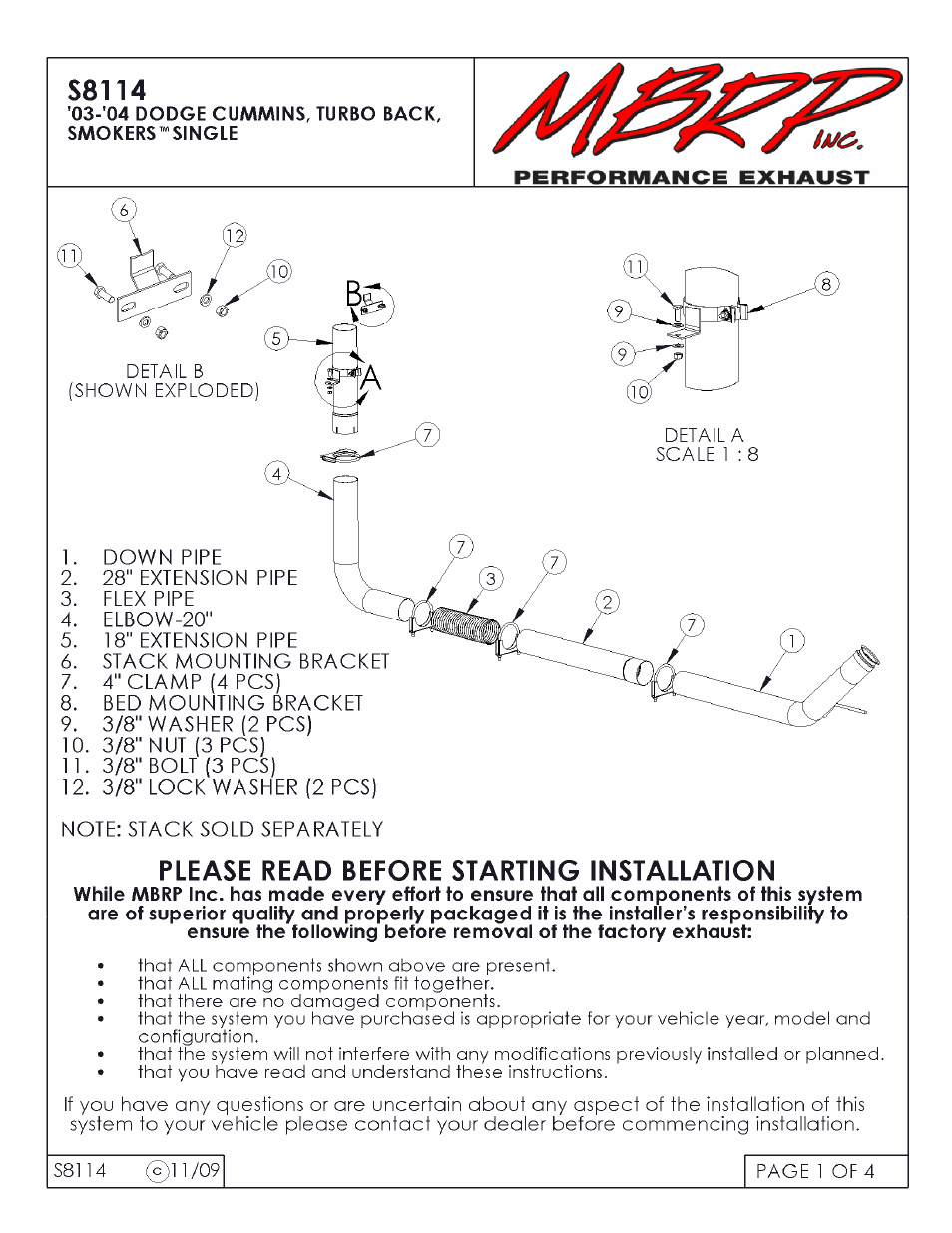 MBRP S8114 User Manual | 4 pages