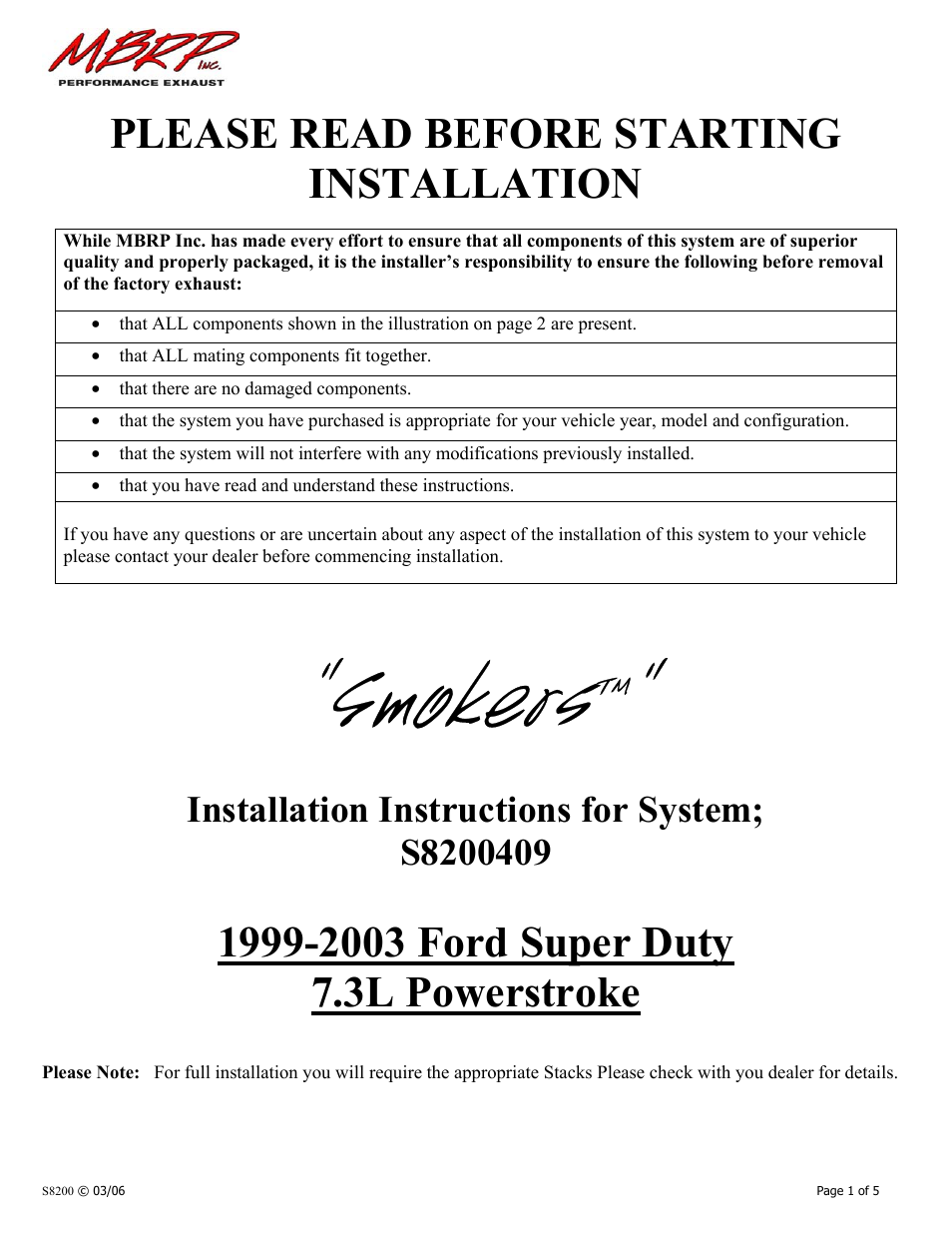 MBRP S8200 User Manual | 5 pages