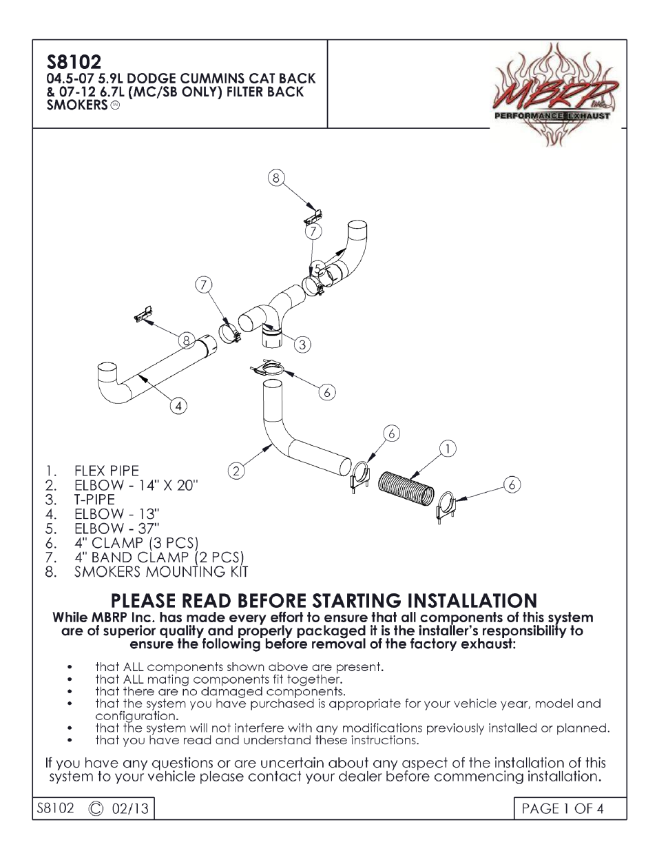 MBRP S8102 User Manual | 4 pages