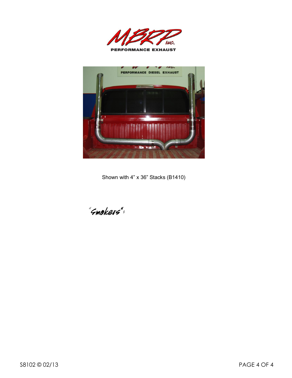 Smokers | MBRP S8102 User Manual | Page 4 / 4
