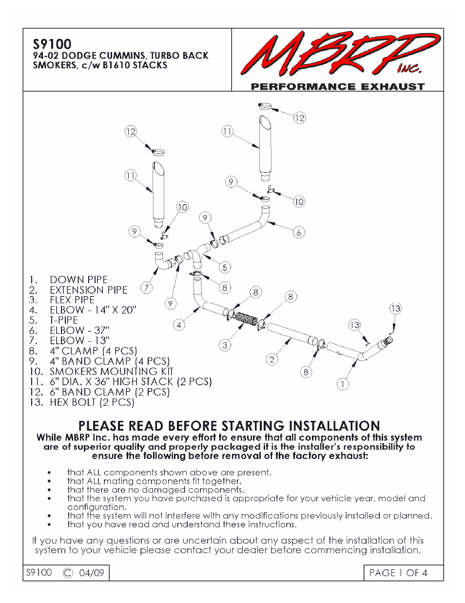 MBRP S9100 User Manual | 4 pages