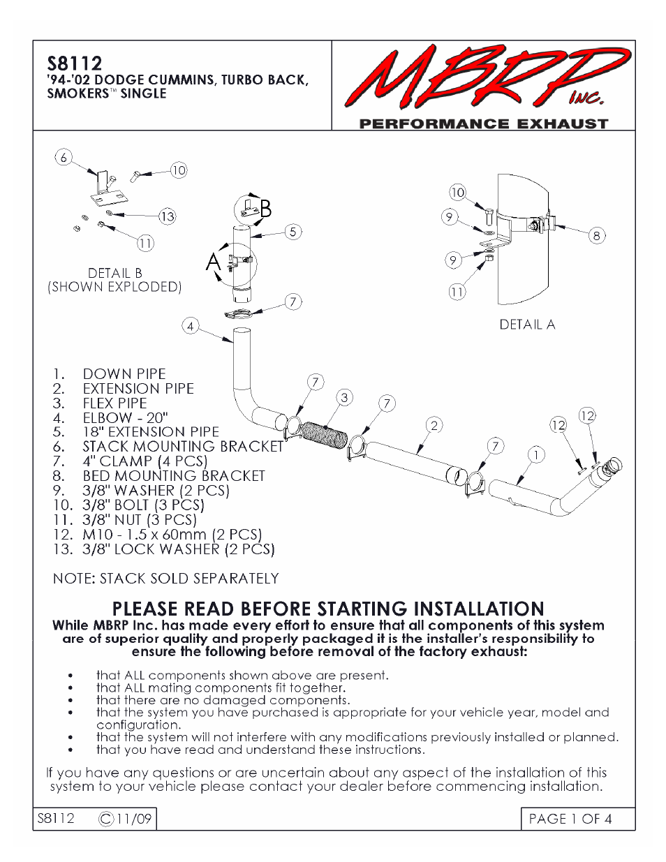 MBRP S8112 User Manual | 4 pages