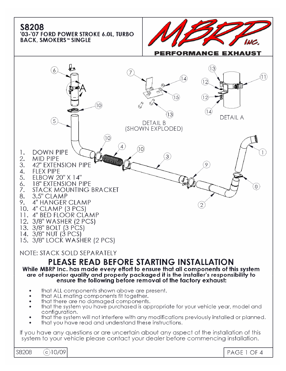 MBRP S8208 User Manual | 4 pages