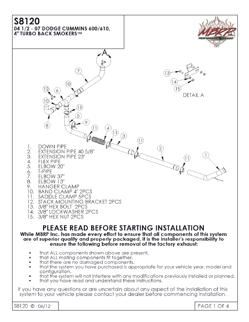 MBRP S8120 User Manual | 4 pages