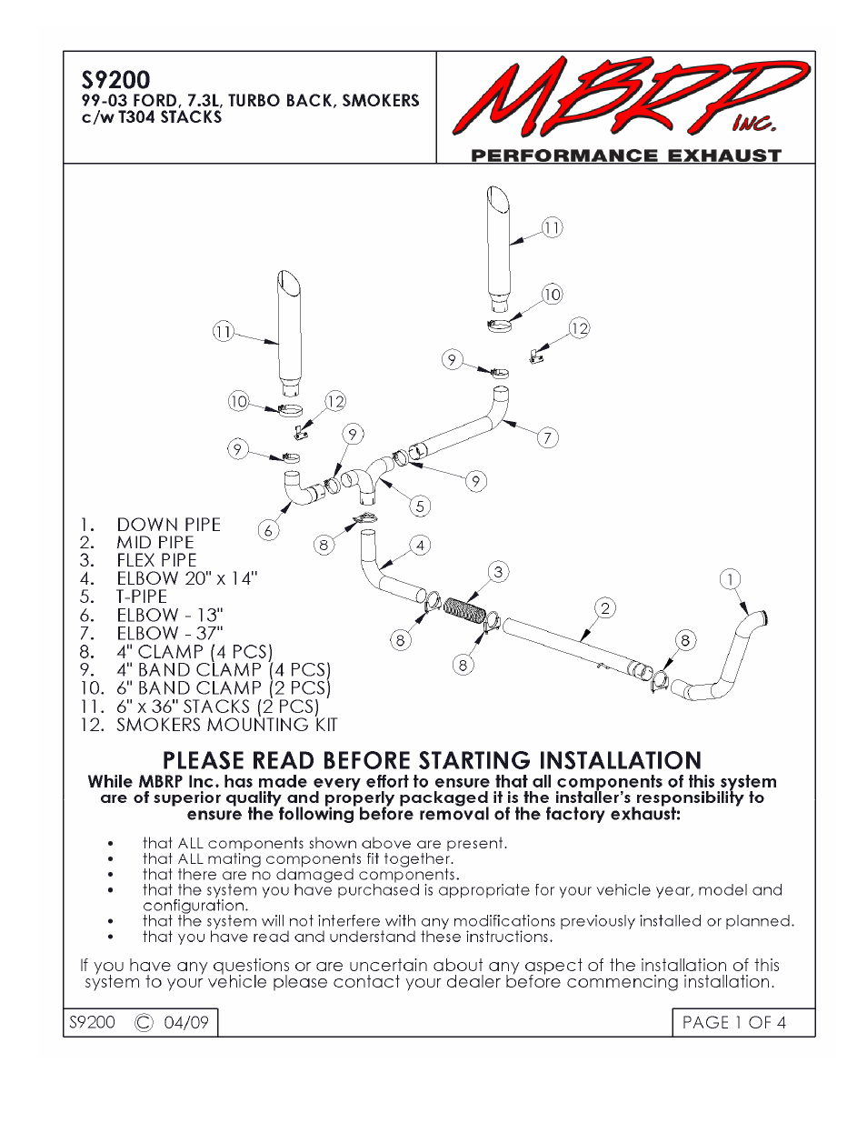 MBRP S9200 User Manual | 4 pages