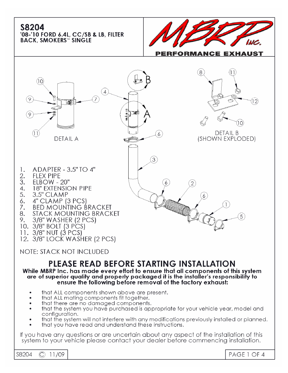 MBRP S8204 User Manual | 4 pages