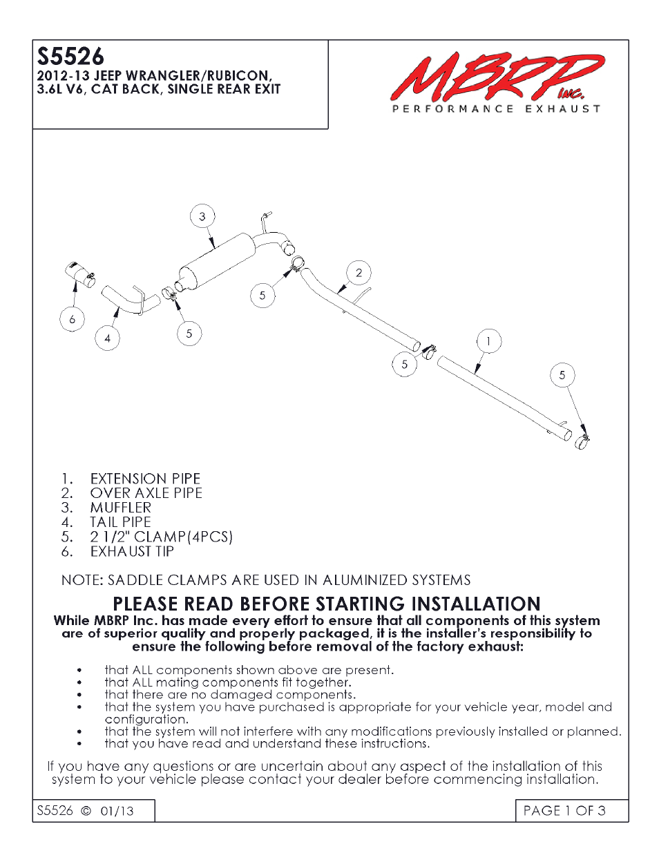 MBRP S5526 User Manual | 3 pages