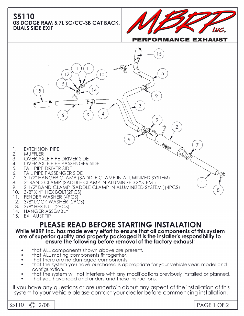 MBRP S5110 User Manual | 2 pages