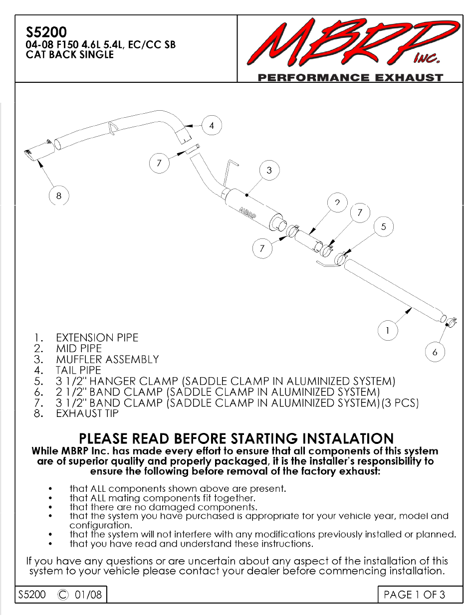 MBRP S5200 User Manual | 3 pages