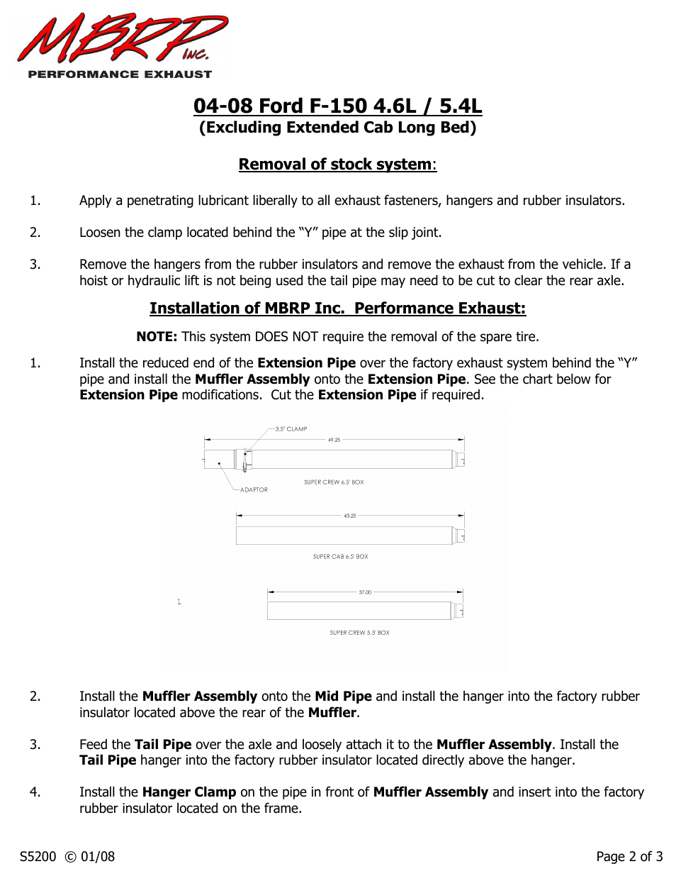 Installation of mbrp inc. performance exhaust | MBRP S5200 User Manual | Page 2 / 3