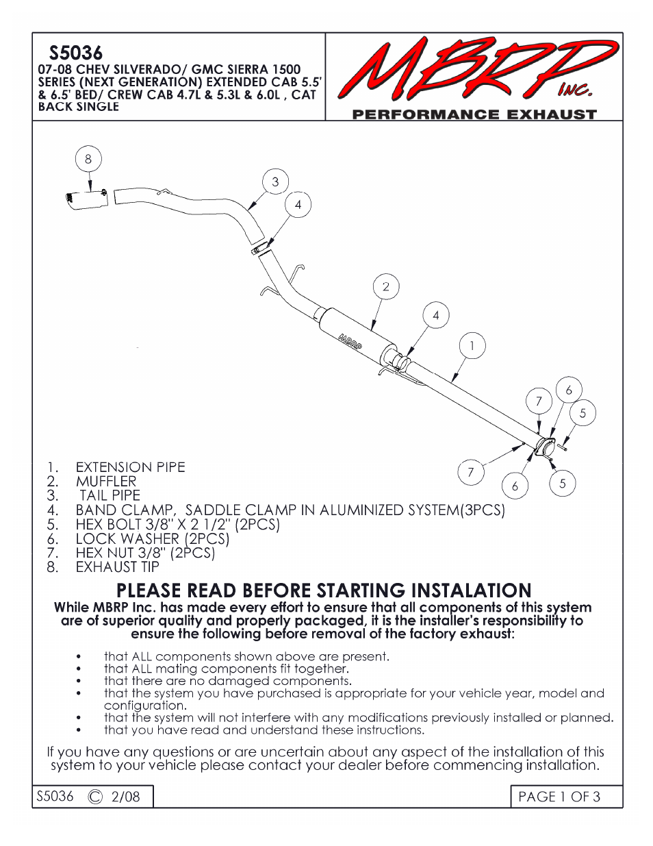 MBRP S5036 User Manual | 3 pages