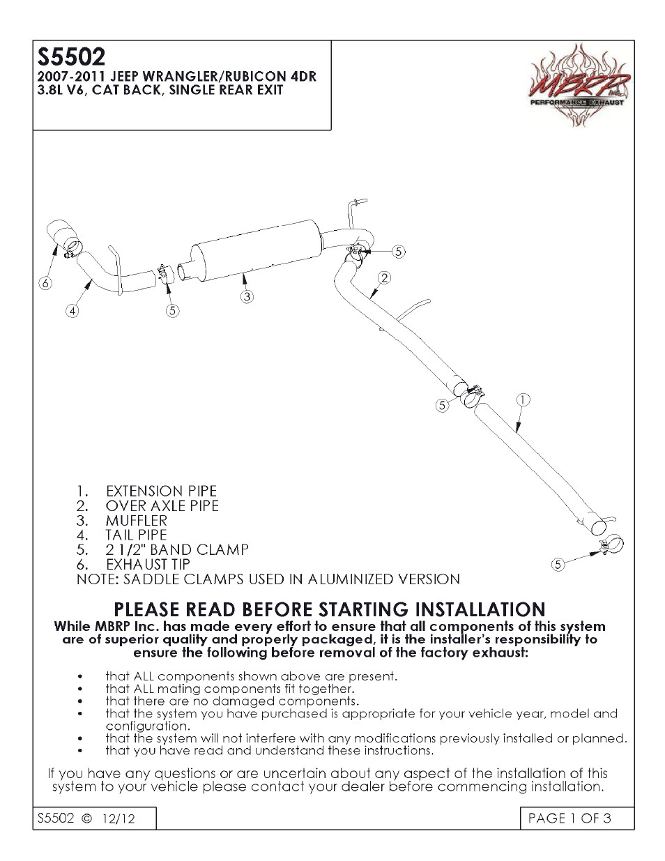 MBRP S5502 User Manual | 3 pages