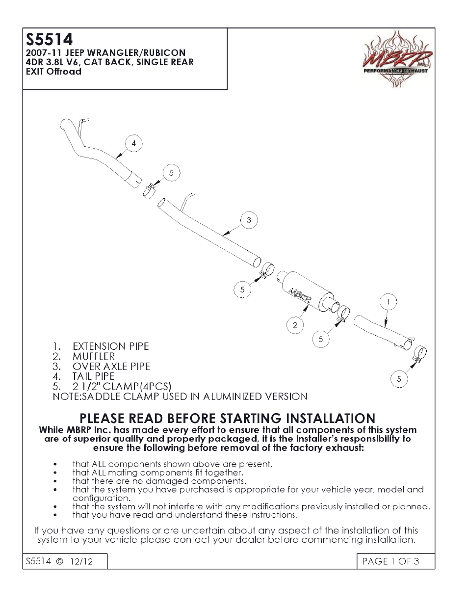 MBRP S5514 User Manual | 3 pages