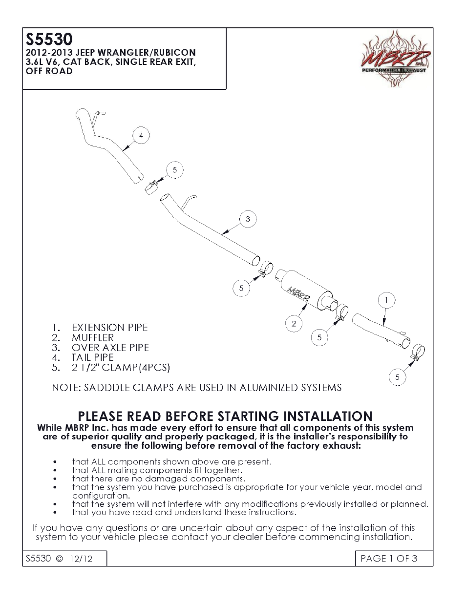 MBRP S5530 User Manual | 3 pages