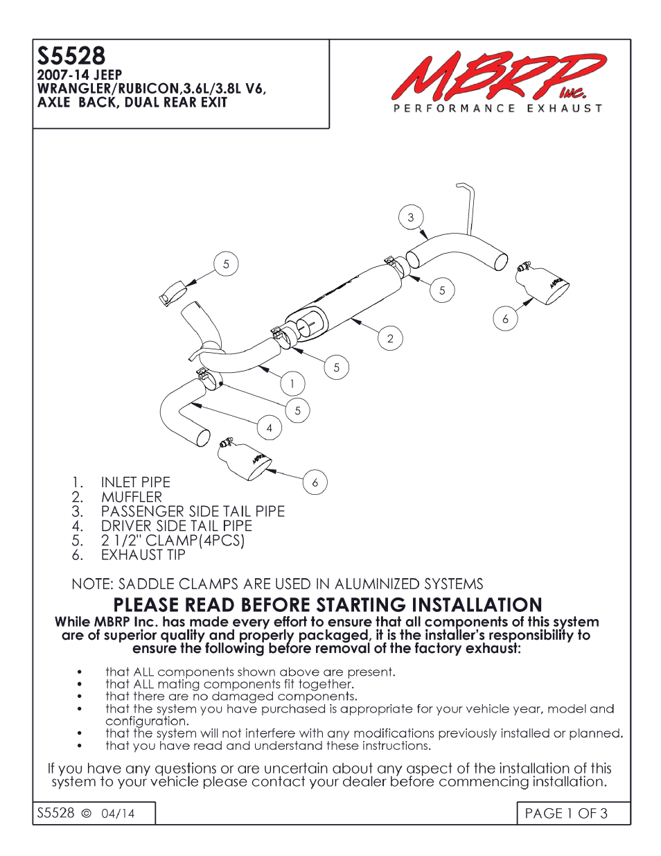 MBRP S5528 User Manual | 3 pages