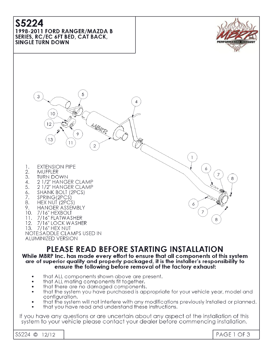 MBRP S5224 User Manual | 3 pages