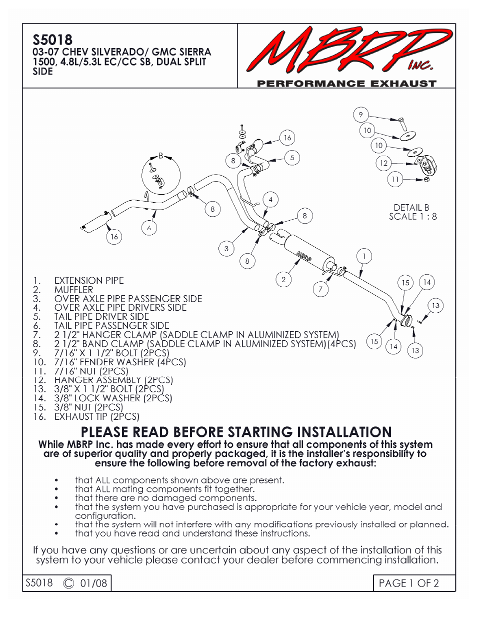 MBRP S5018 User Manual | 2 pages