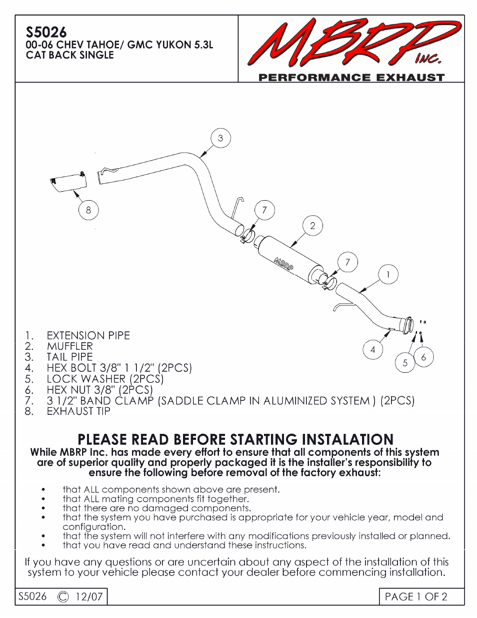 MBRP S5026 User Manual | 2 pages